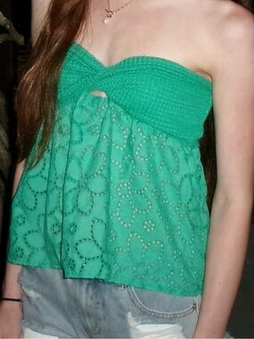 Strapless Eyelet Babydoll Top - Green